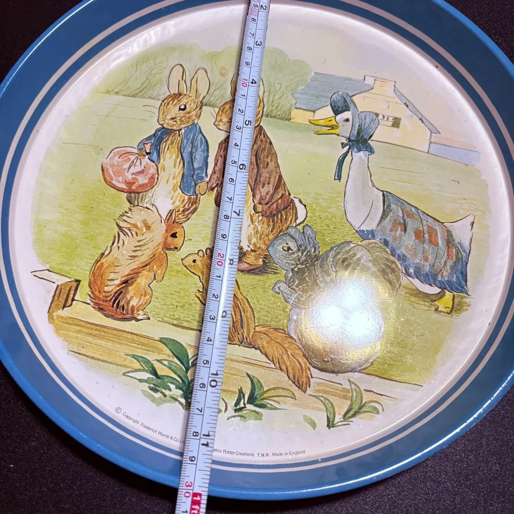vintage Peter rabbit round metal tin tray made in England nursery art decor baby